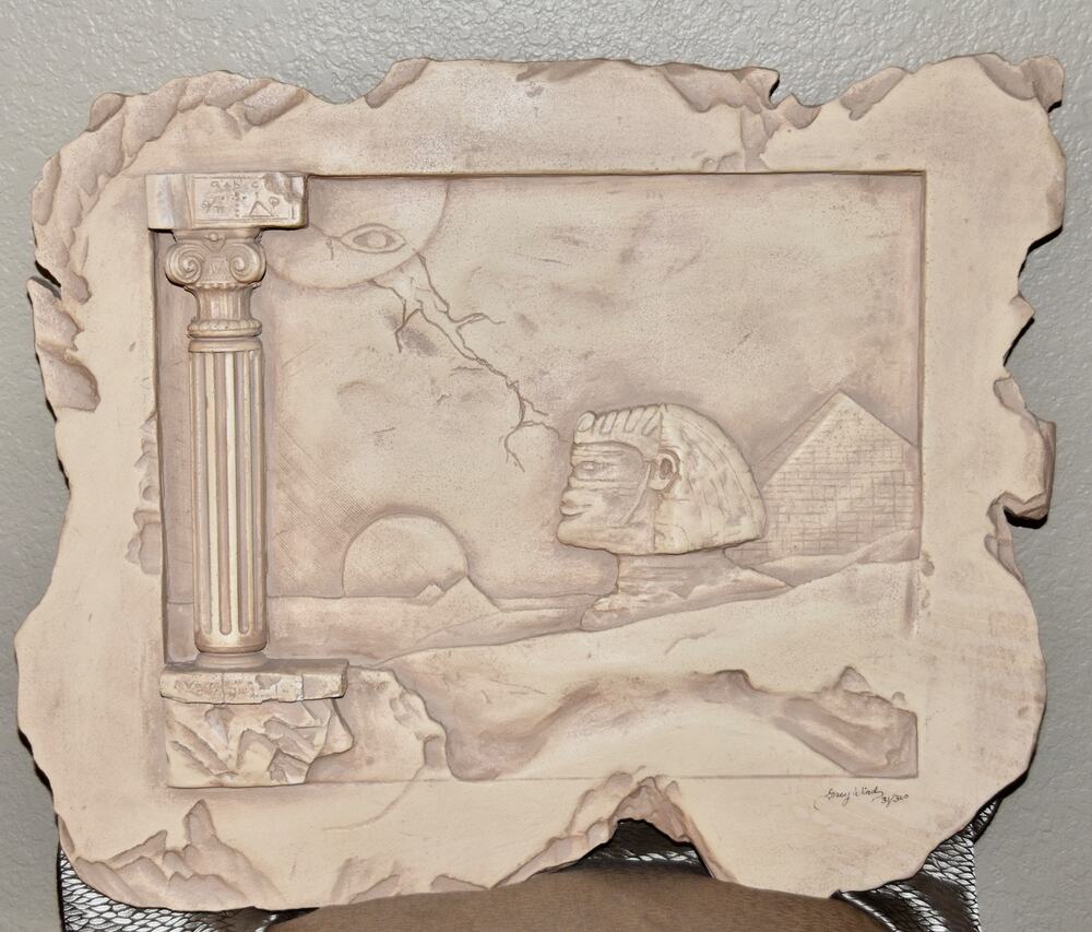 Veldon Simpson Egyptian Style "Gray Wind" Artist Signed Sculpture Wall Art Decor